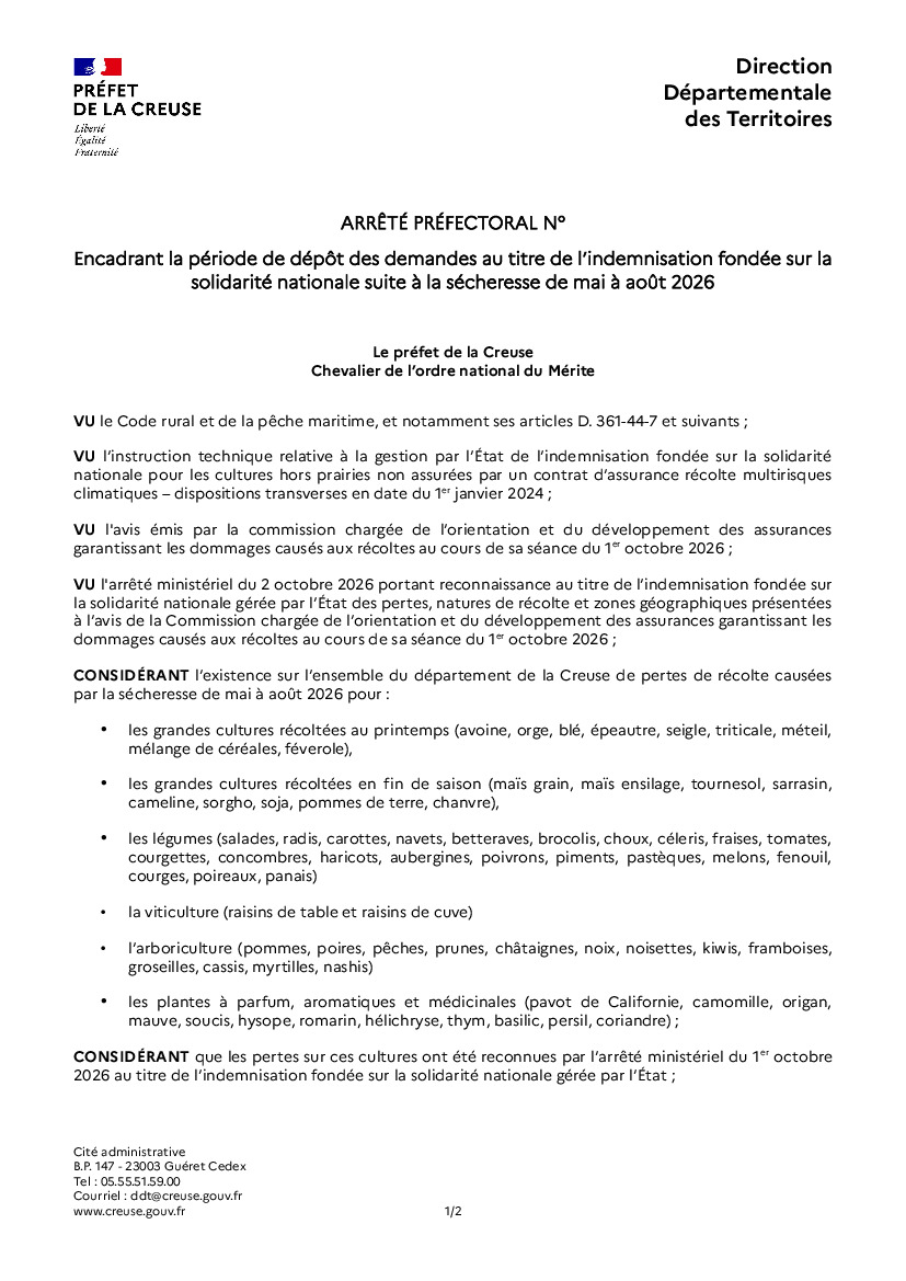 Noticias - Arrêtes préfectoraux Sécheresse 2026 - Mairie de Saint-Amand ...